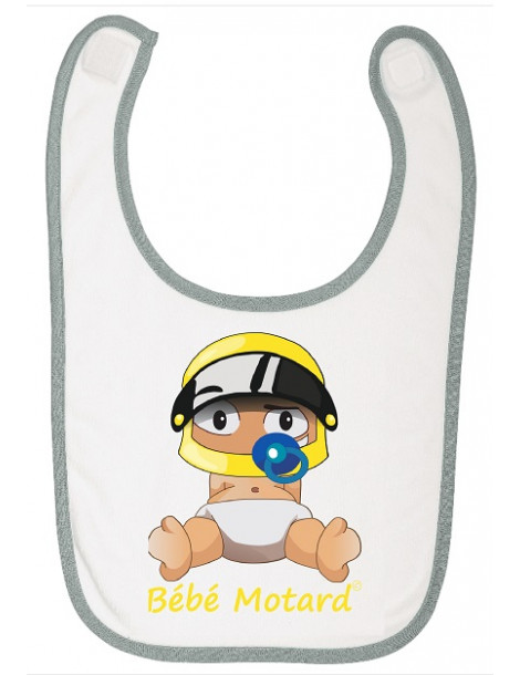 Bavoir à scratch Bébé Motard - Bébé Assis - casque jaune