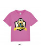 Tee-shirt Bébé Motard Mosquitos - vue de face avec le motif Tricycle jaune - couleur rose