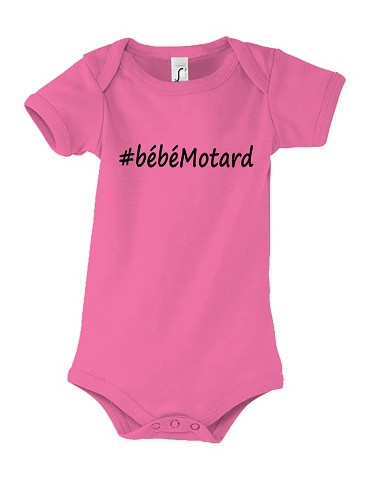 Body Bébé Motard - Hashtag Noir - vue de face rose