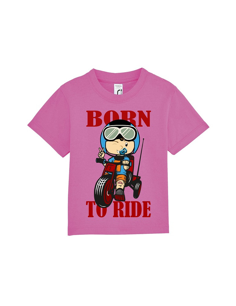 Tee Shirt Bébé Motard Mosquitos -  Born to Ride - vue de face - rose