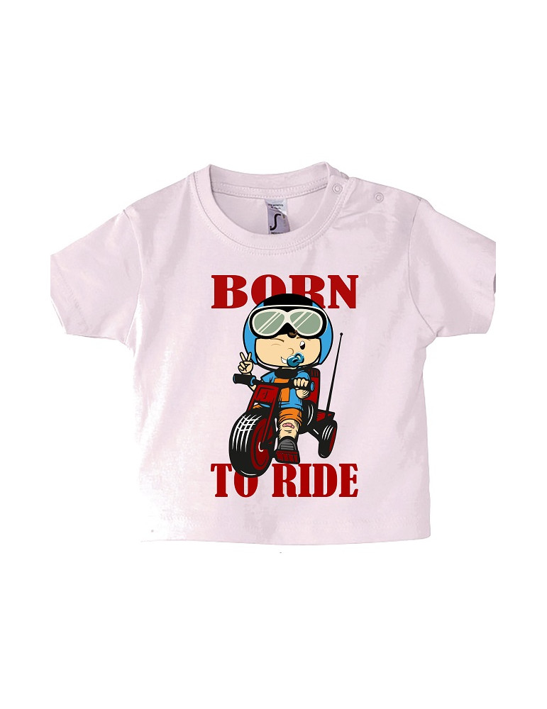 Tee Shirt Bébé Motard Mosquitos -  Born to Ride - vue de face - rose pale
