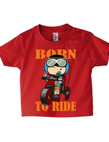 Tee Shirt Bébé Motard Mosquitos -  Born to Ride - vue de face - rouge