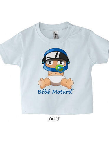 Pack Naissance Bébé Motard - Tshirt vue de face - casque - moto - bleu