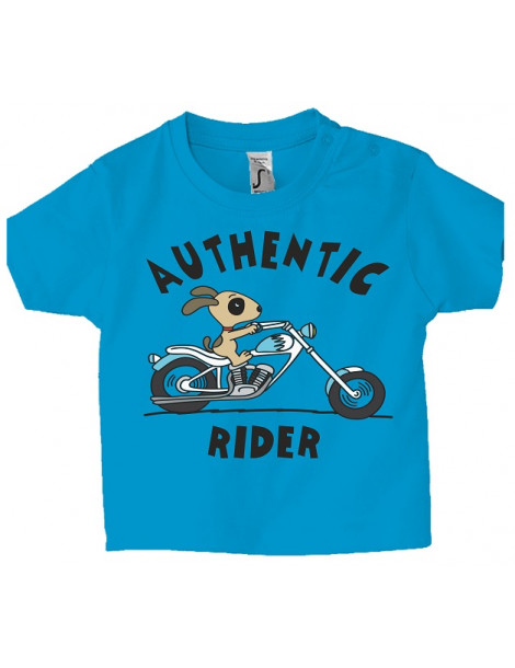 Tshirt Bébé Motard Mosquitos -  Authentic Rider - Vue de face - Aqua