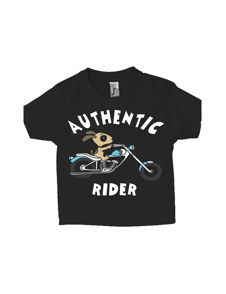 Tshirt Bébé Motard Mosquitos -  Authentic Rider - Vue de face - Noir