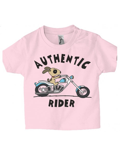 Tshirt Bébé Motard Mosquitos -  Authentic Rider - Vue de face - Rose pale