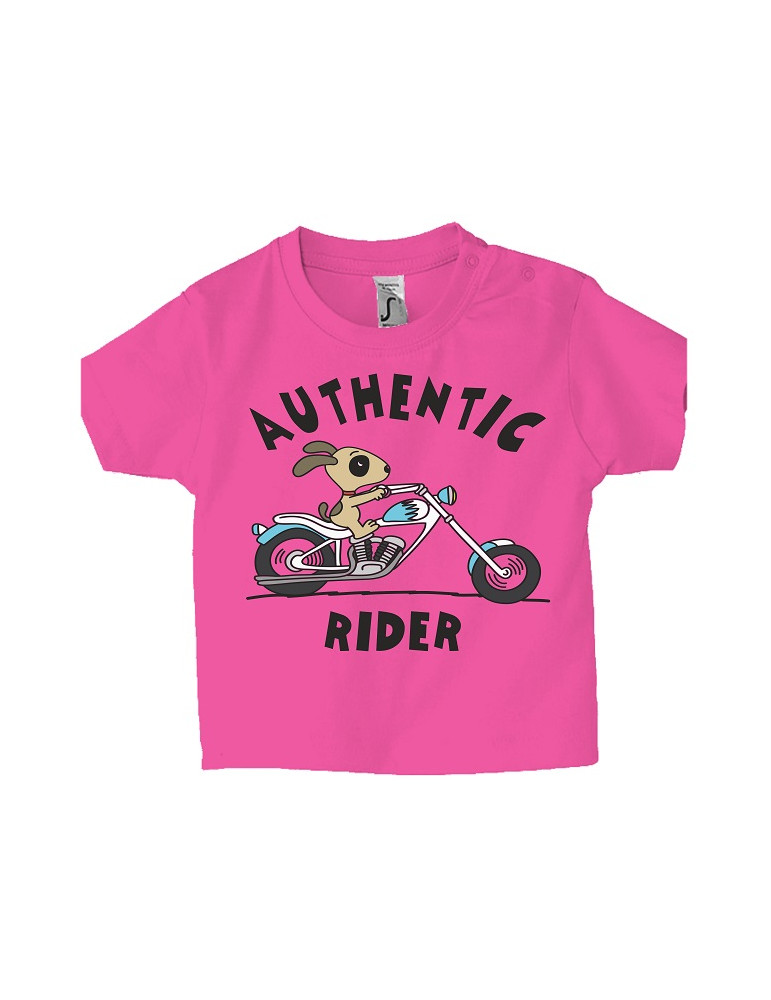 Tshirt Bébé Motard Mosquitos -  Authentic Rider - Vue de face - Rose