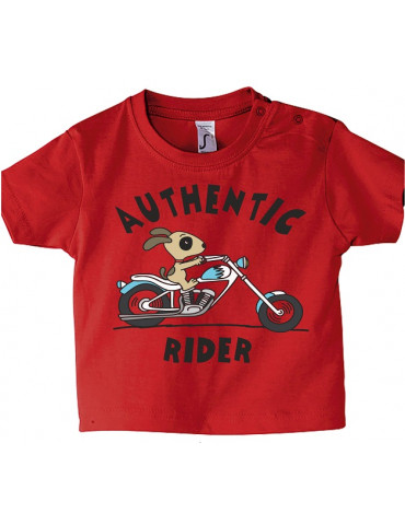 Tshirt Bébé Motard Mosquitos -  Authentic Rider - Vue de face - Rouge