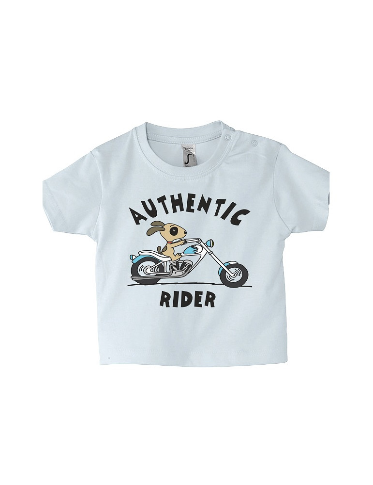 Tshirt Bébé Motard Mosquitos -  Authentic Rider - Vue de face - Bleu pale