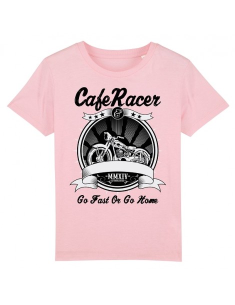 T-Shirt Enfant Go Fast or Go Home - Bébé Motard - Vue de face -  Rose